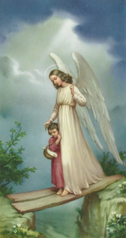 An angel protects a child in danger