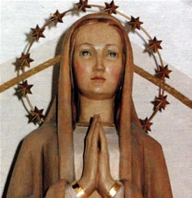 A statue of Mary with a crown of stars