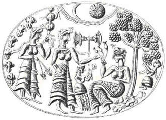 A Minoan signet ring depicting the Demeter and Persephone myth