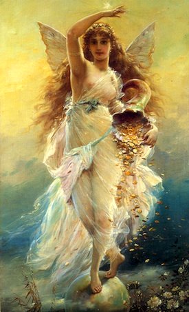 The Golden Festival symbolized by an angel with an overflowing cornucopia